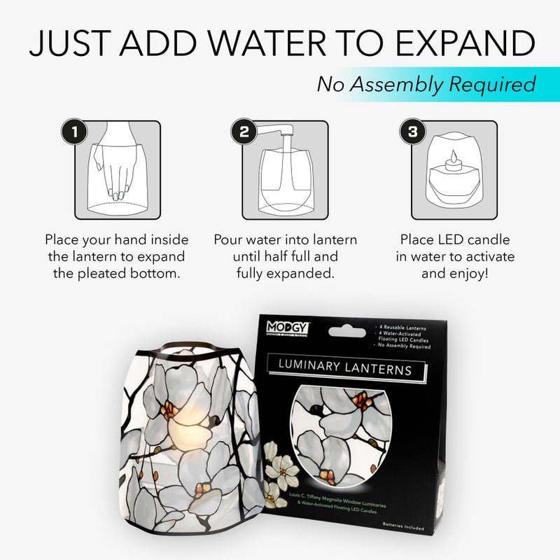 MODGY Luminary Lanterns 4-Pack - Floating LED Candles with Batteries Included - Luminaries are Great for Weddings, Parties, Patios & Celebrations of All Kinds (Louis C. Tiffany Magnolia Window) - Image 4